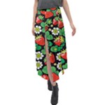 Strawberries Pattern Velour Split Maxi Skirt