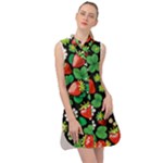 Strawberries Pattern Sleeveless Shirt Dress