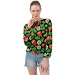 Strawberries Pattern Banded Bottom Chiffon Top