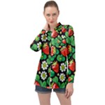 Strawberries Pattern Long Sleeve Satin Shirt