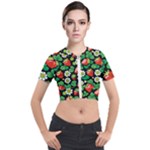 Strawberries Pattern Short Sleeve Cropped Jacket