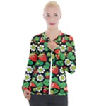 Strawberries Pattern Casual Zip Up Jacket