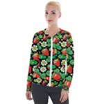 Strawberries Pattern Velvet Zip Up Jacket