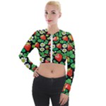 Strawberries Pattern Long Sleeve Cropped Velvet Jacket