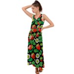 Strawberries Pattern V-Neck Chiffon Maxi Dress