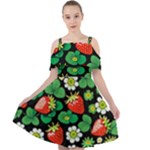 Strawberries Pattern Cut Out Shoulders Chiffon Dress