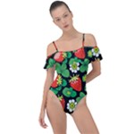 Strawberries Pattern Frill Detail One Piece Swimsuit