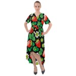 Strawberries Pattern Front Wrap High Low Dress