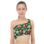 Strawberries Pattern Spliced Up Bikini Top 