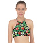 Strawberries Pattern Halter Bikini Top