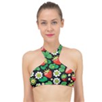 Strawberries Pattern High Neck Bikini Top