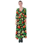 Strawberries Pattern Button Up Maxi Dress