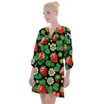 Strawberries Pattern Open Neck Shift Dress