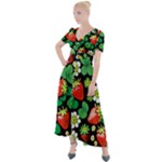 Strawberries Pattern Button Up Short Sleeve Maxi Dress