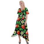 Strawberries Pattern Cross Front Sharkbite Hem Maxi Dress