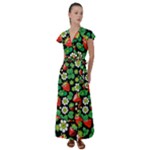 Strawberries Pattern Flutter Sleeve Maxi Dress