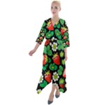 Strawberries Pattern Quarter Sleeve Wrap Front Maxi Dress