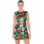 Strawberries Pattern Lace Up Front Bodycon Dress