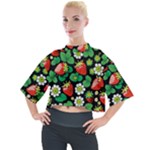 Strawberries Pattern Mock Neck T-Shirt