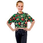 Strawberries Pattern Kids Mock Neck T-Shirt