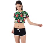 Strawberries Pattern Tie Back Short Sleeve Crop T-Shirt