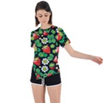 Strawberries Pattern Asymmetrical Short Sleeve Sports T-Shirt