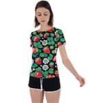 Strawberries Pattern Back Circle Cutout Sports T-Shirt