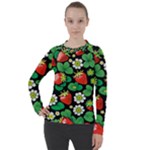 Strawberries Pattern Women s Pique Long Sleeve T-Shirt