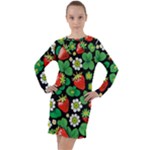 Strawberries Pattern Long Sleeve Hoodie Dress