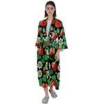 Strawberries Pattern Maxi Satin Kimono