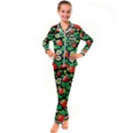 Strawberries Pattern Kids  Satin Long Sleeve Pajamas Set