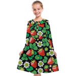 Strawberries Pattern Kids  Midi Sailor Dress