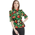 Strawberries Pattern Frill Neck Blouse