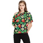 Strawberries Pattern One Shoulder Cut Out T-Shirt