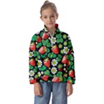 Strawberries Pattern Kids  Half Zip Hoodie