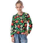 Strawberries Pattern Kids  Long Sleeve T-Shirt with Frill 