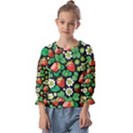 Strawberries Pattern Kids  Cuff Sleeve Top