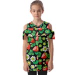 Strawberries Pattern Fold Over Open Sleeve Top