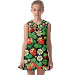 Strawberries Pattern Kids  Pilgrim Collar Ruffle Hem Dress