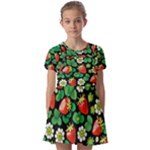 Strawberries Pattern Kids  Short Sleeve Pinafore Style Dress