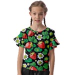 Strawberries Pattern Kids  Cut Out Flutter Sleeves