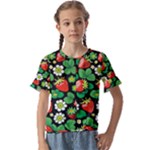 Strawberries Pattern Kids  Cuff Sleeve Scrunch Bottom T-Shirt