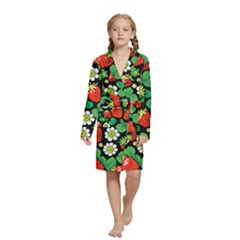 Strawberries Pattern Kids  Long Sleeve Velvet Lounge Robe from ArtsNow.com