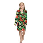 Strawberries Pattern Kids  Long Sleeve Velvet Lounge Robe