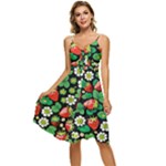 Strawberries Pattern Sleeveless Tie Front Chiffon Dress