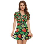 Strawberries Pattern V-Neck High Waist Chiffon Mini Dress