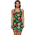 Strawberries Pattern Sleeveless Wide Square Neckline Ruched Bodycon Dress