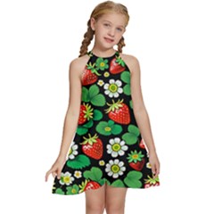 Kids  Halter Collar Waist Tie Chiffon Dress 