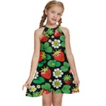 Strawberries Pattern Kids  Halter Collar Waist Tie Chiffon Dress