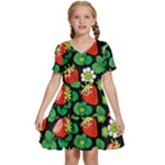 Strawberries Pattern Kids  Short Sleeve Tiered Mini Dress